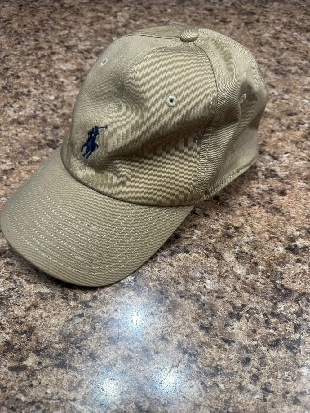 NWOT Polo Ralph Lauren Khaki Tan Hat with Navy Pony Logo Adjustable Strap